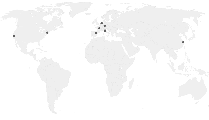 World map with partner naming bureaus